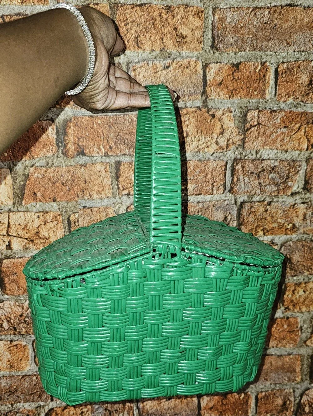 Zara Green Picnic Basket Handbag/Tote